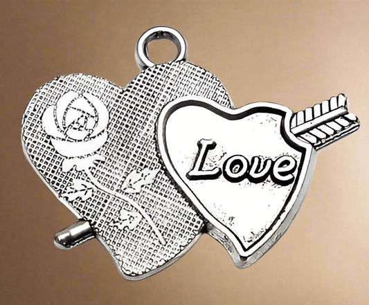 2 Pcs, 34x26mm Silver Finish Heart Pendant - Silver / German Silver / Heart