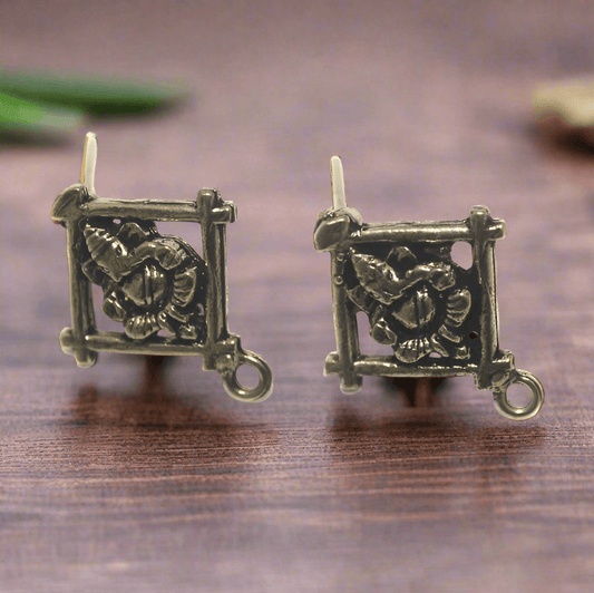 2 Pair German Silver Antique Golden Lord Ganesh Earring Component 20mm - Golden / German Silver