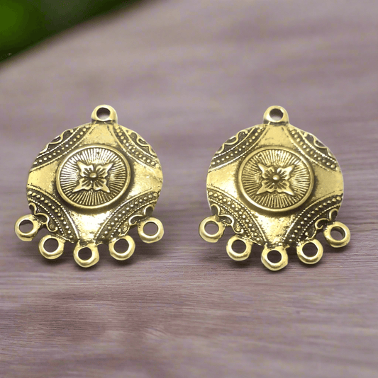 4 Pcs. German Silver Earring Components Golden 29x23 mm - Golden / German Silver