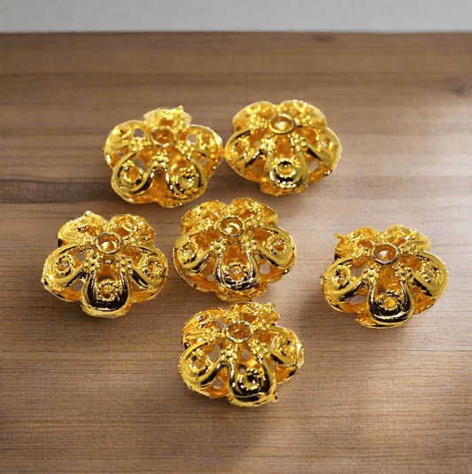 10 Pcs, 15x9mm German Silver Designer Golden Beads - Golden / German Silver / Rondelle