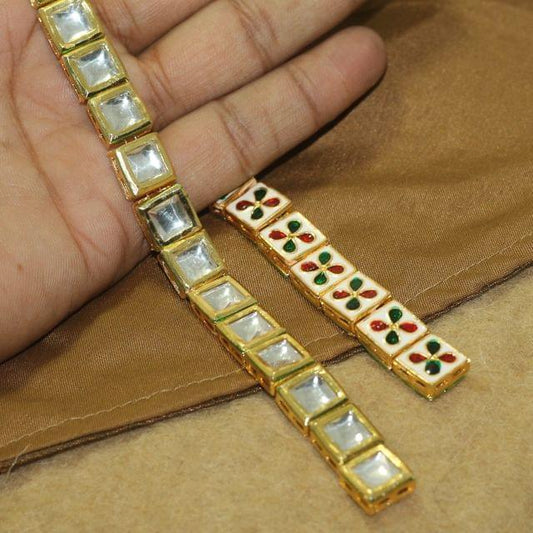 15 Pcs, 11mm Golden Meenakari Kundan Kadi Chain Golden - Golden / Kundan / 15 Pcs