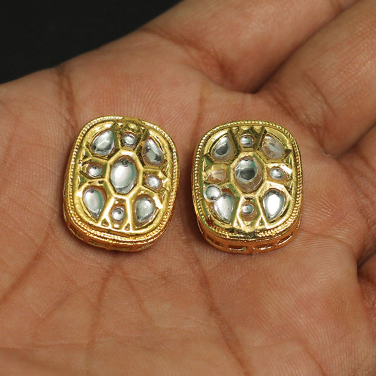 2 Pcs, 22x18mm  Kundan Connectors Golden - Golden