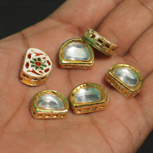 17x14mm, Kundan Connectors Golden - Golden / Kundan / 10 Pcs