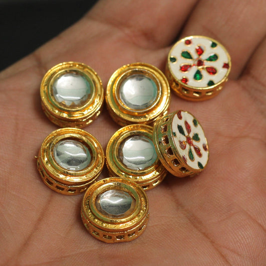 15mm, Kundan Connectors Golden - Golden / Kundan / 10 Pcs