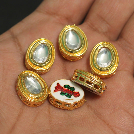 17x14mm, Kundan Connectors Golden - Golden / Kundan / 10 Pcs