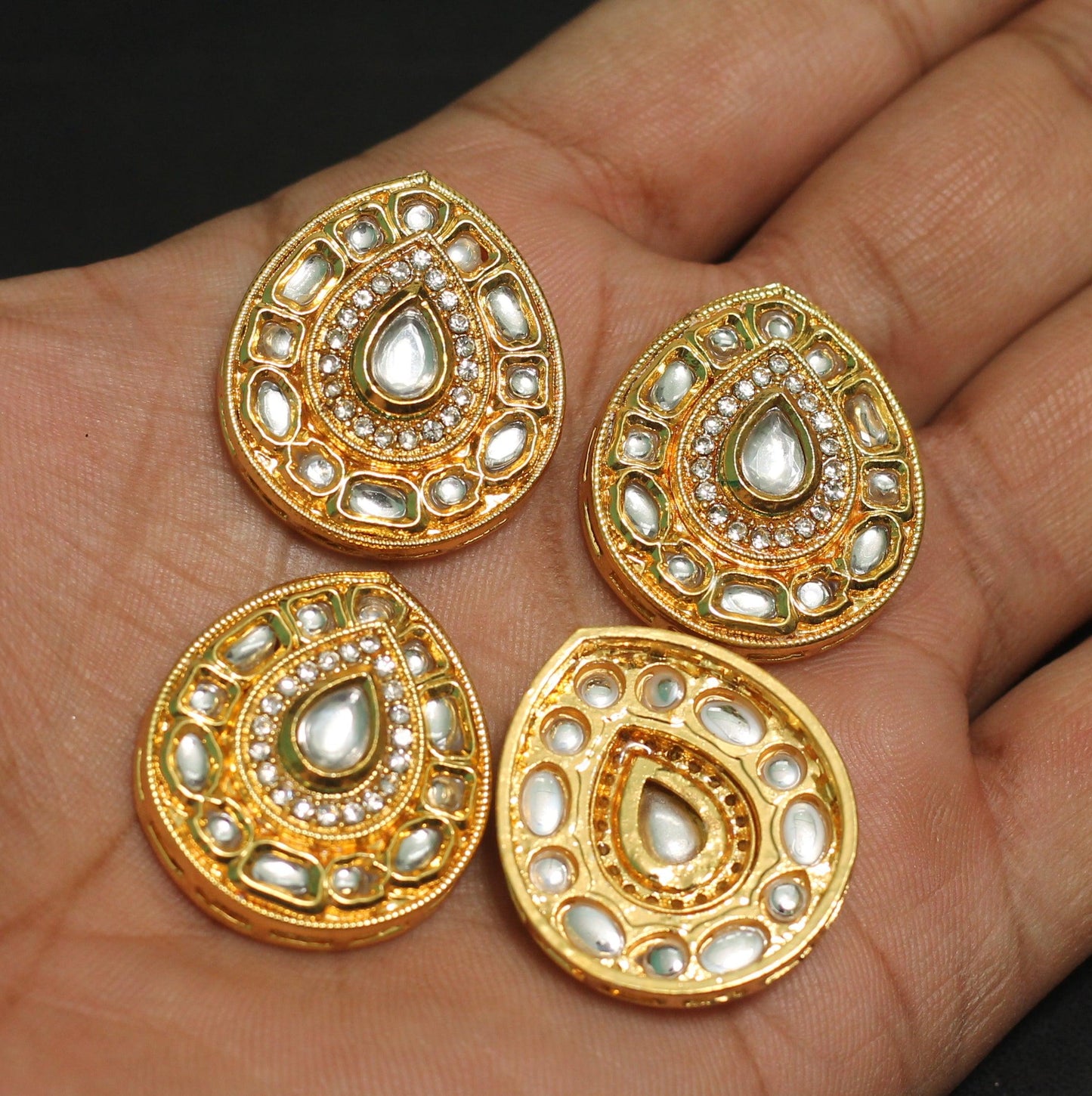 30x5mm, Kundan Connectors Golden - Golden / Kundan / 4 Pcs