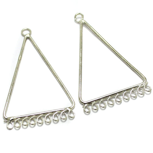 Brass Earrings Components Triangle 1.75 Inch - Silver / Brass / 2 Pairs
