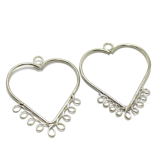 Brass Earrings Components Heart 1.50 Inch - Silver / Brass / 2 Pairs