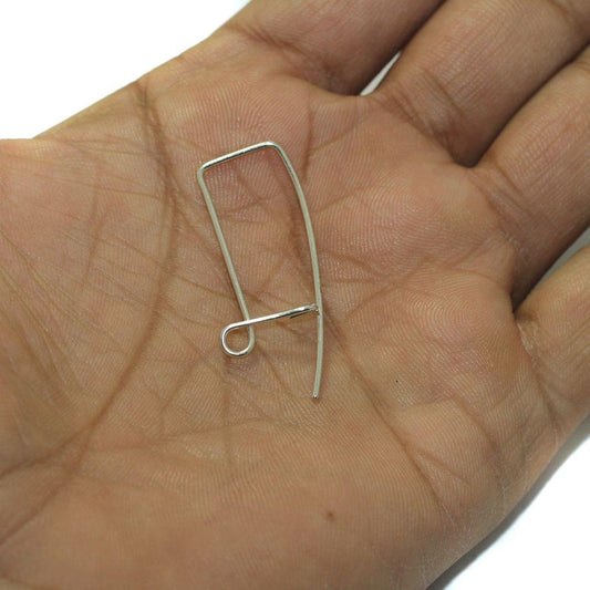 Brass Earring Hooks Silver 1.5 Inches - Silver / Brass / 2 Pairs
