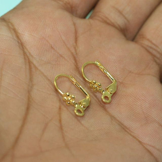 16x9mm Golden Brass Earring Hooks - Golden / Brass / 2 Pair [ Rs 32.5 / Pair ]