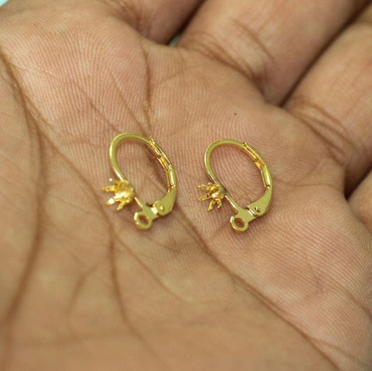 16x10mm Golden Brass Earring Hooks - Golden / Brass / 2 Pair
