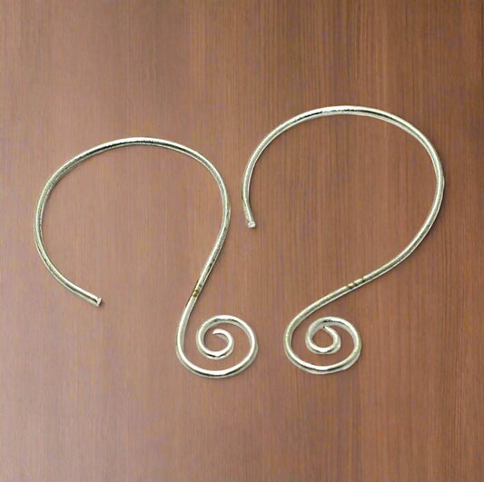 40mm, Brass Earring Hooks - Silver / Brass / 2 Pair