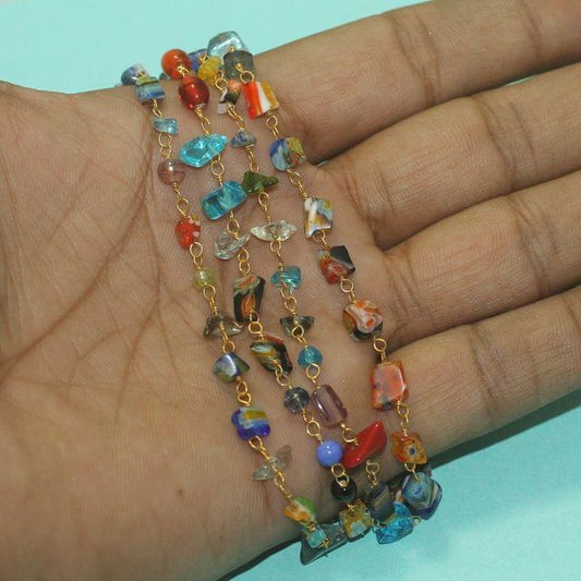 Multicolor Glass Chips Beaded Chain - MultiColor / Glass