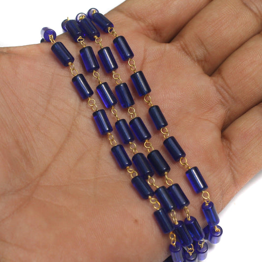 Glass Beaded Chain Blue - Blue / Glass