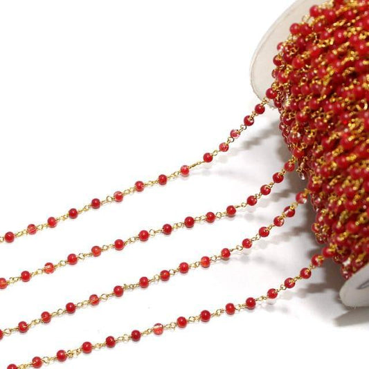 Glass Beaded Chain Red - Red / Glass