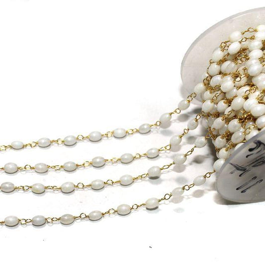 Glass Oval Beaded Chain White - White / Glass