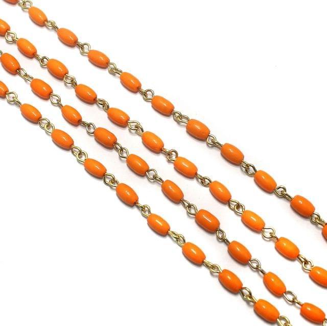 1 Mtr Designer Beaded Chain Orange 7x4mm - Orange / Glass
