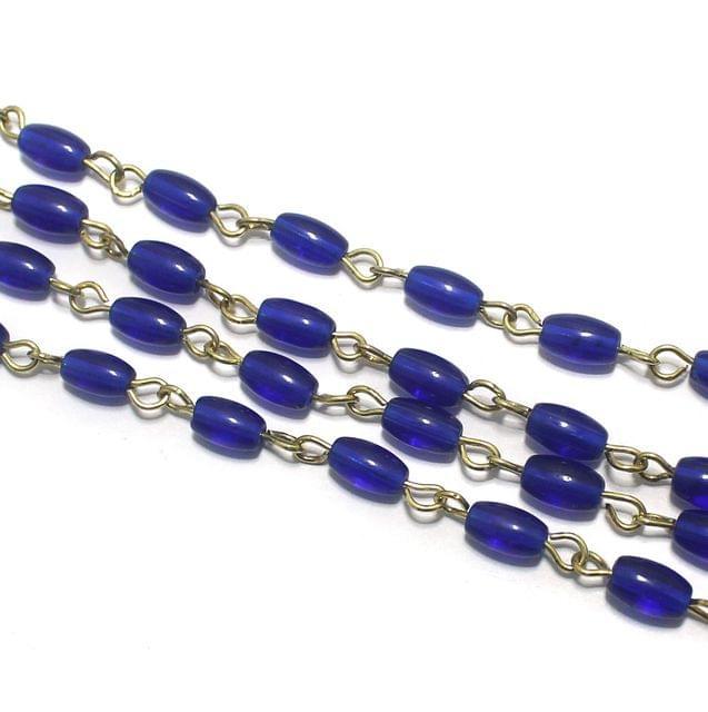 1 Mtr Designer Beaded Chain Blue 7x4mm - Black / Glass