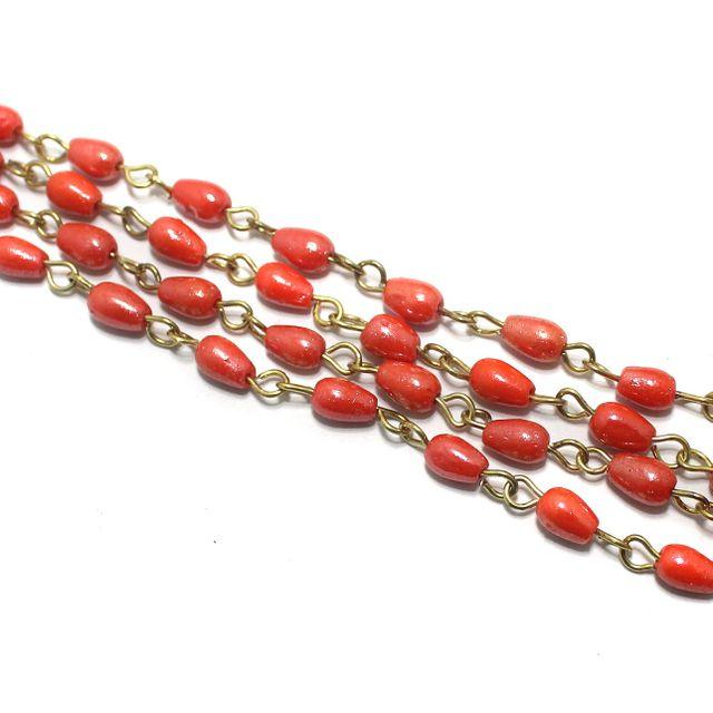 1 Mtr Designer Beaded Chain Orange 6x4mm - Orange / Glass