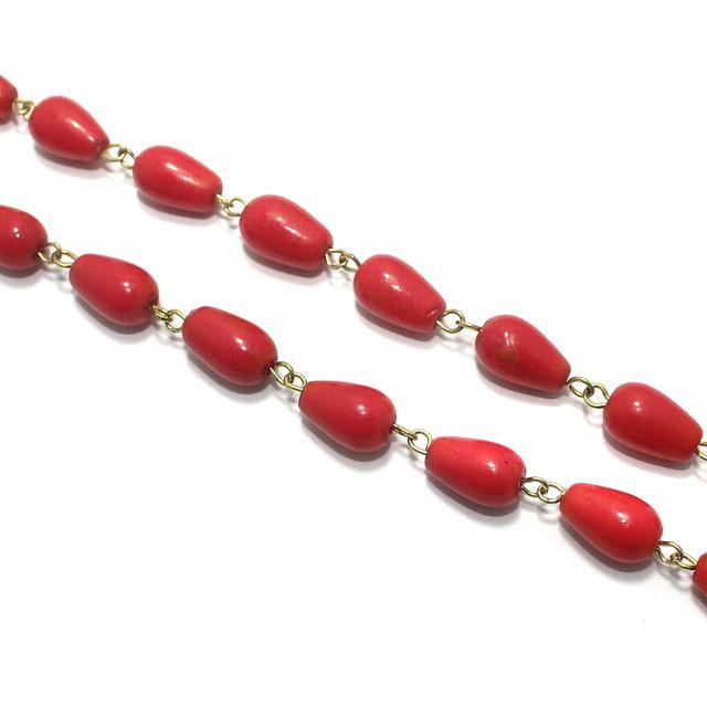 1 Mtr Designer Glass Beaded Chain Red 12x8mm - Red / Glass