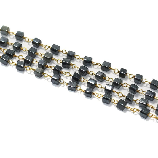 Glass Metallic Black Beaded Chain Square 4mm - Black / Glass