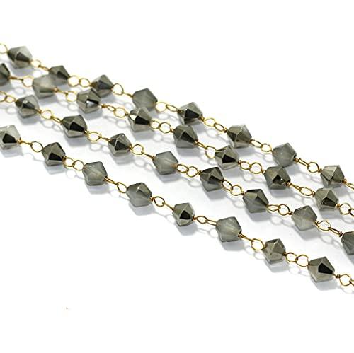 Double Tone Glass Crystal Beaded Chain Bicone 6mm - Black / Glass