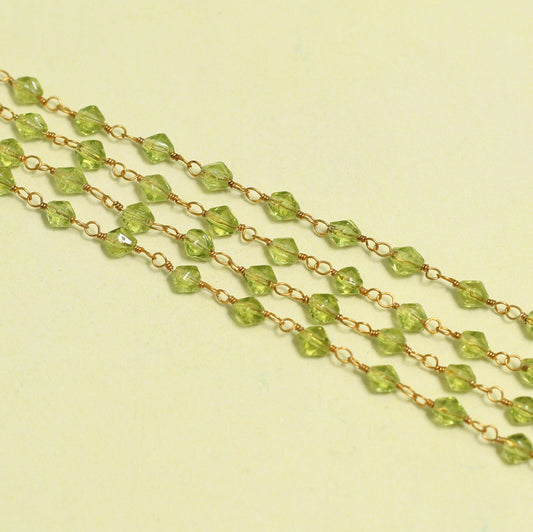 Glass Beaded Chain Bicone 4mm - Green / Glass