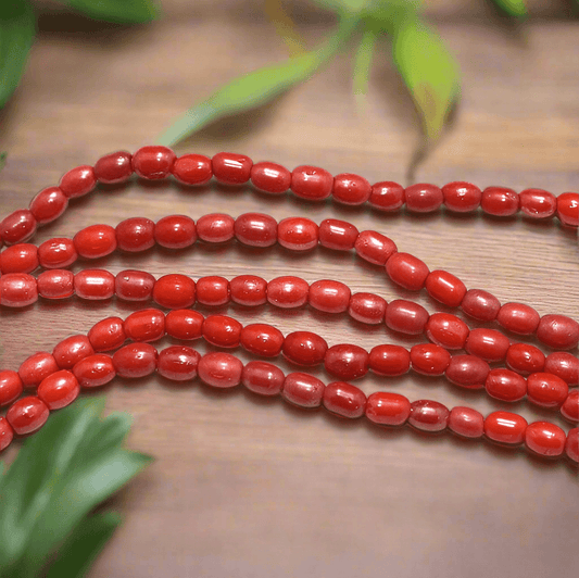 Fire Polish Glass Beads Oval 6x4 mm, Pack Of 1 String - Red / Glass / Oval
