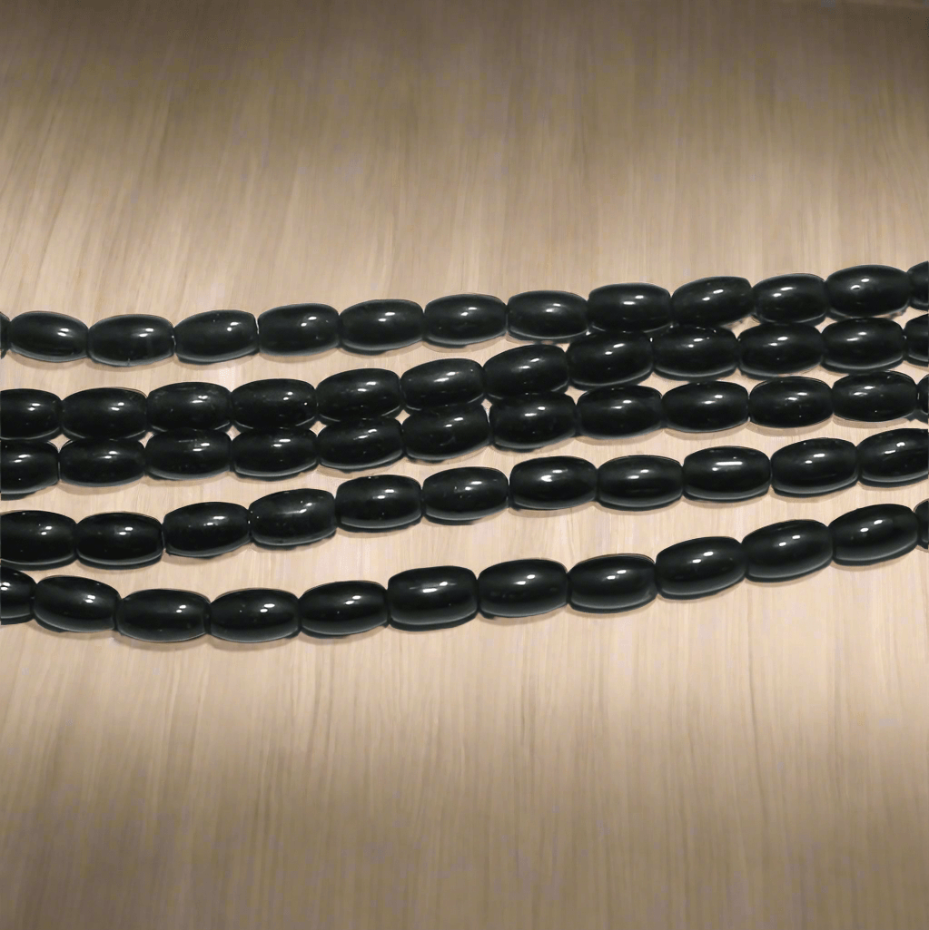 Glass Beads Oval Black 6x4 mm, Pack Of 1 String - Black / Glass / Oval