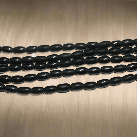 Glass Beads Oval Black 6x4 mm, Pack Of 1 String - Black / Glass / Oval