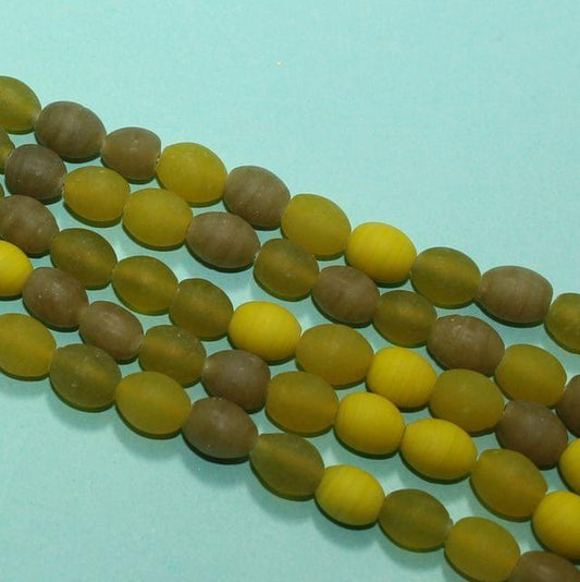 1 String 10x8mm Matte Finish Oval Glass Beads - Dark Green / Oval / 1 String