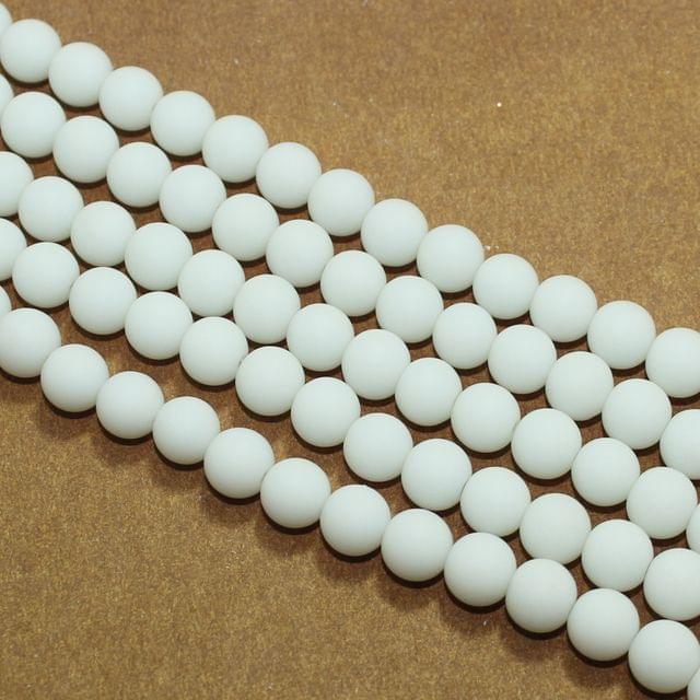8mm Matte Finish Round Glass Beads - White / Round / 5 Strings