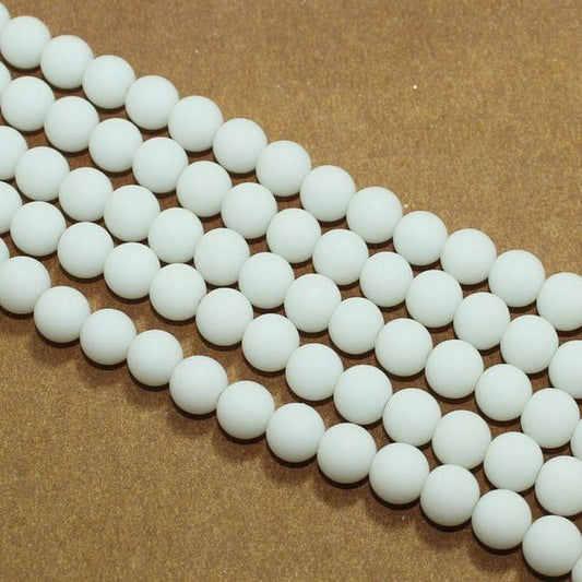 8mm Matte Finish Round Glass Beads - White / Round / 5 Strings