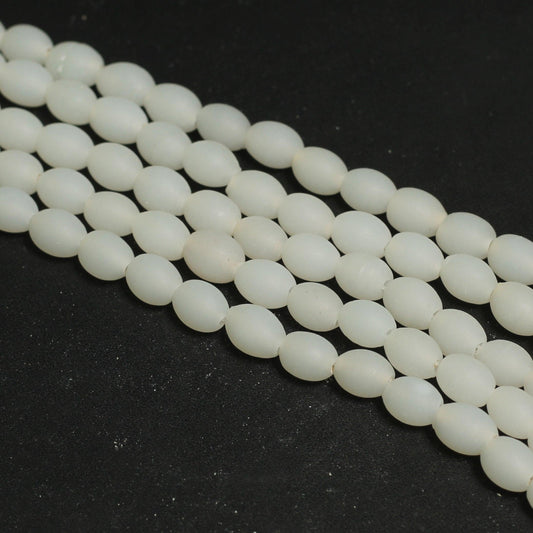 1 String Matte Finish Oval Glass Beads 10x8 MM - White / Glass / Oval