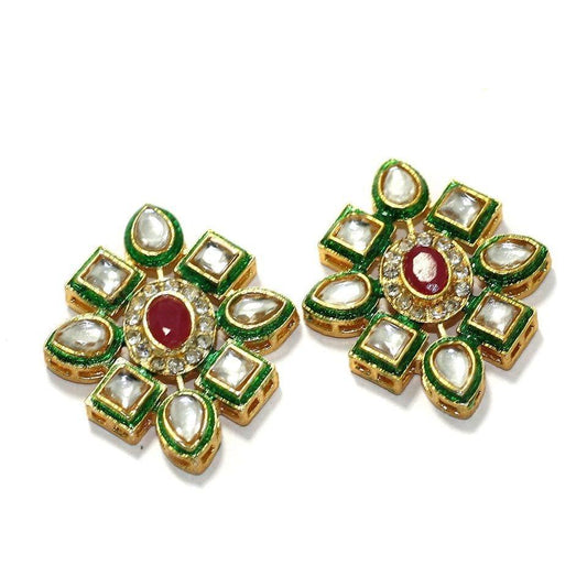 4 Pcs Kundan Spacer and Connectors 36x30mm - Golden / Kundan