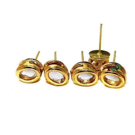 5 Pairs Kundan Earring Studs Oval 9x7mm - Golden / 9mm / Iron