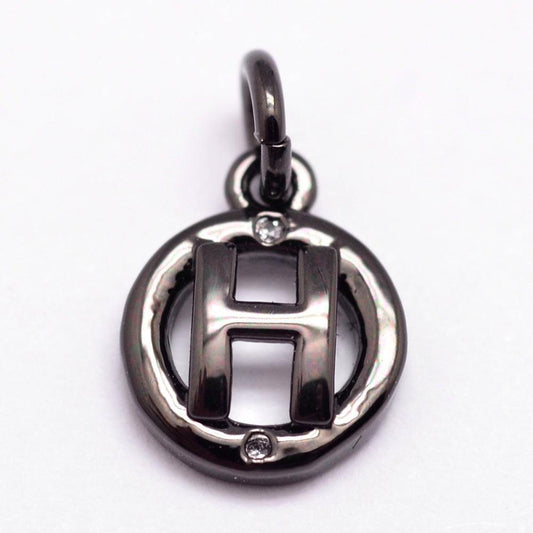 10x8mm Brass Letter H Charms - Black / Brass / 5 Pcs
