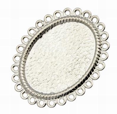 Brass Ring Shanks Filigree Ring Bases Adjustable Oval Tray 38x34mm - Silver / Oval / 2 Pcs