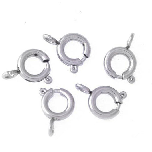 5 Pcs, 12mm Korean  Brass Spring Ring Clasps - Silver