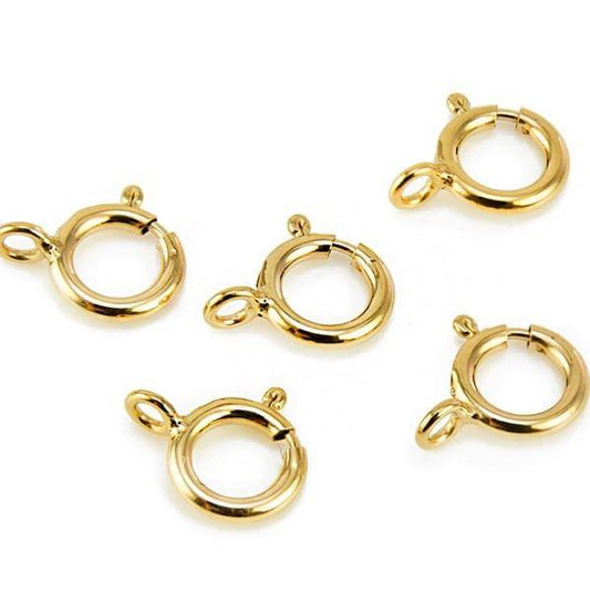 20 Pcs, 6mm Korean Golden Brass Spring Ring Clasps - Golden
