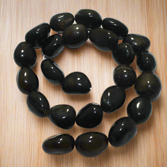 Tumble Black Onyx Stone Beads 17-13 mm - Black / Stone / 1 String