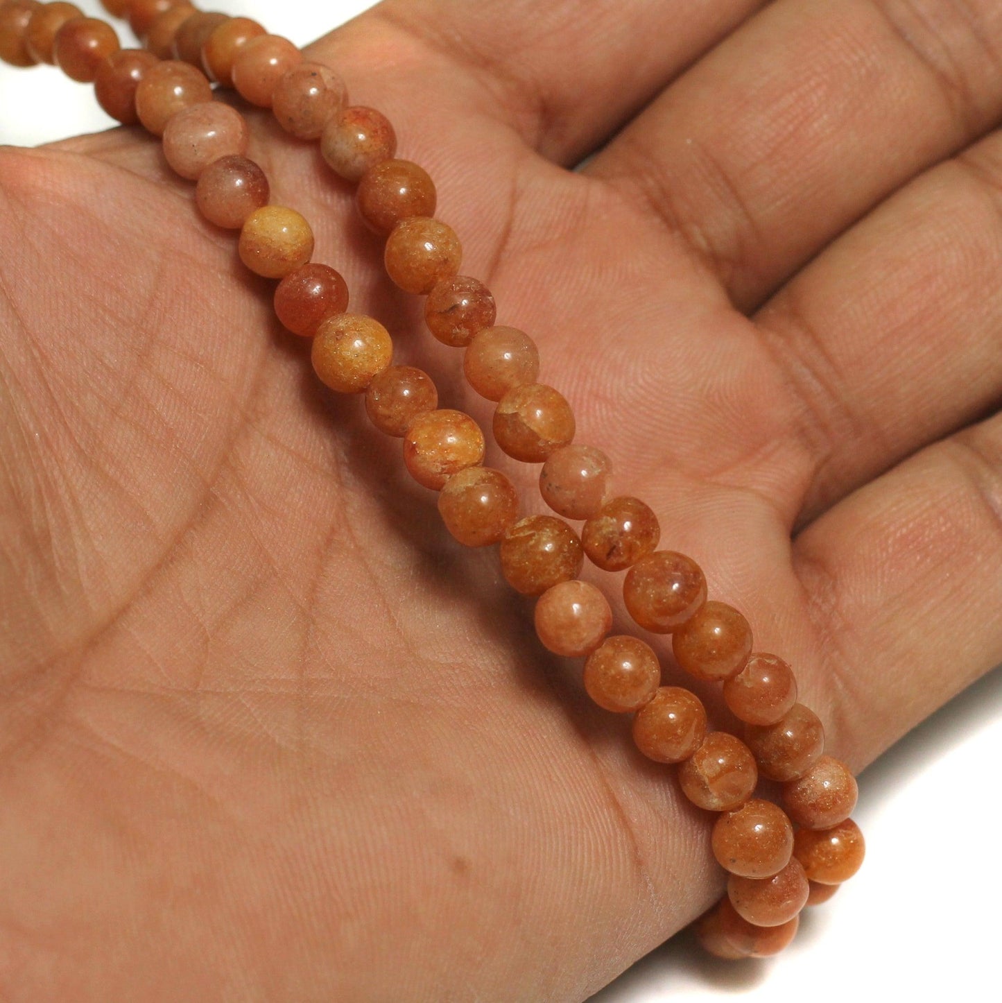 Gemstone Beads, Size 07-09 mm - Peach / Round / 1 String