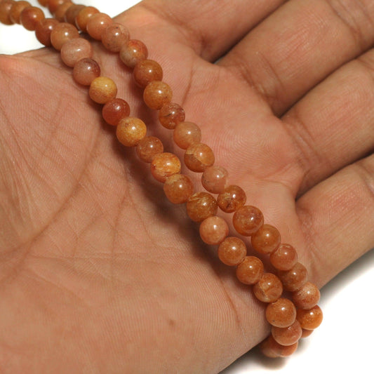 Gemstone Beads, Size 07-09 mm - Peach / Round / 1 String