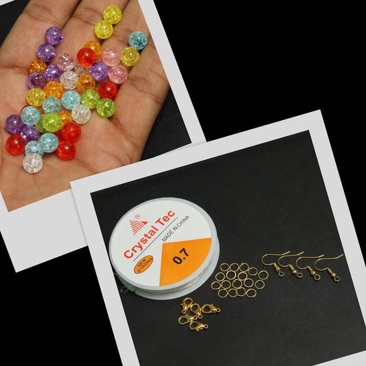 Acrylic Round Assorted Color Beads With Elastic and Finding For Jewellery Making - MultiColor / Acrylic / Round