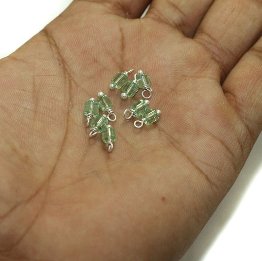 100 Pcs, 4mm Glass Loreal Beads Silver Plated - Sea Green / Glass / Tyre
