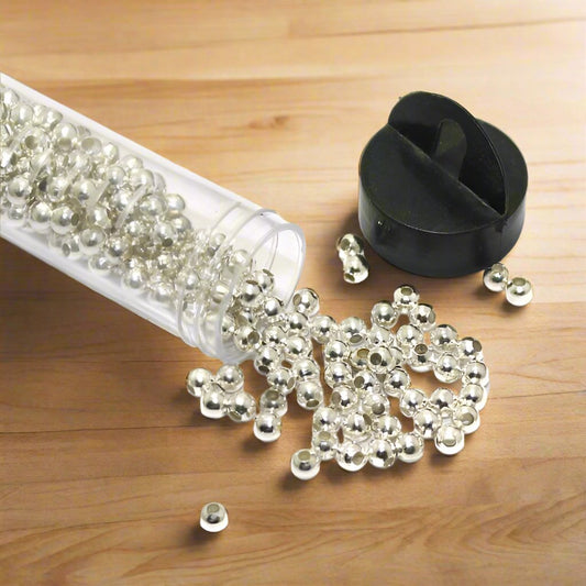 380 Pcs, 4mm Silver Metal Round Beads Tube - Silver / Brass / Round