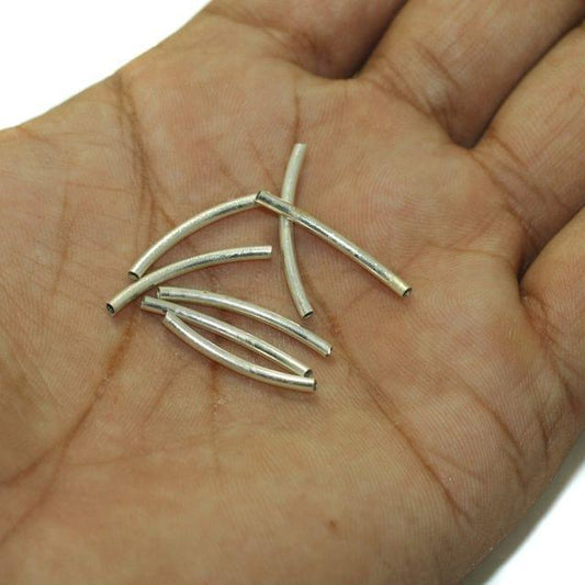 50 Pcs, 24mm Brass Tube Beads - Silver / 24mm