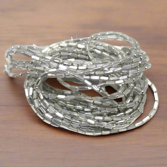 50 Gm Metal Hammered Rectangle Tube Beads Silver 4x2 mm - Silver / Iron / Rectangle