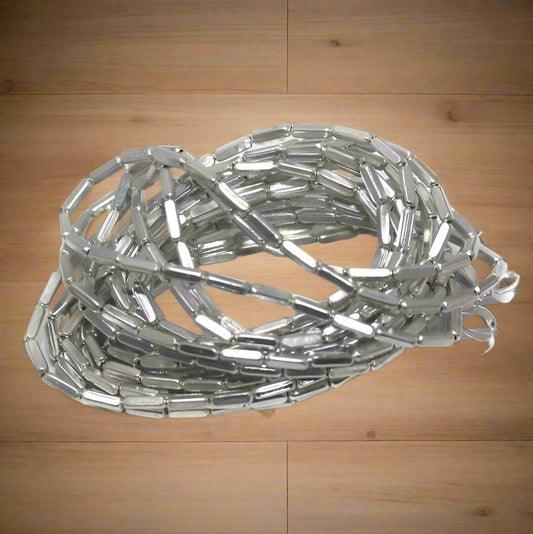 50 Gm Metal Hammered Rectangle Tube Beads Silver 6x2 mm - Silver / Iron / Rectangle