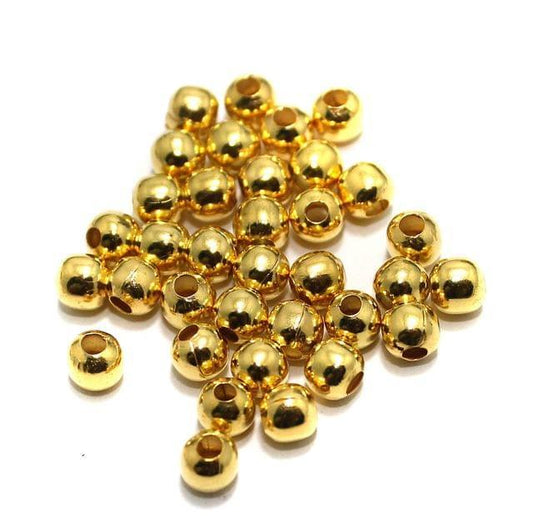 100 gm Golden Metal Balls 5mm, Approx 480 Pcs - Golden / Iron / Round
